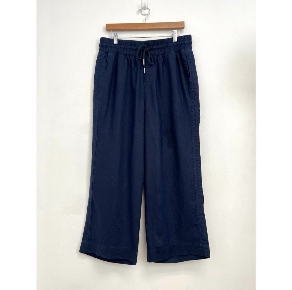 Quince 100% European Linen Elastic Waist Drawstring Wide Leg Crop Pants Large